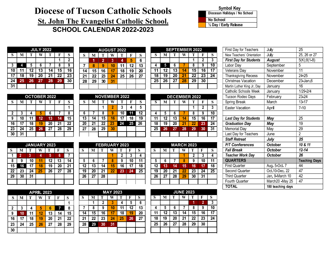 School Calendar St. John the Evangelist Catholic School